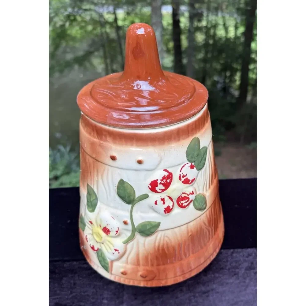 Vintage McCoy Pottery Butter Churn Dogwood Floral Cookie Jar c 1940s Made in USA